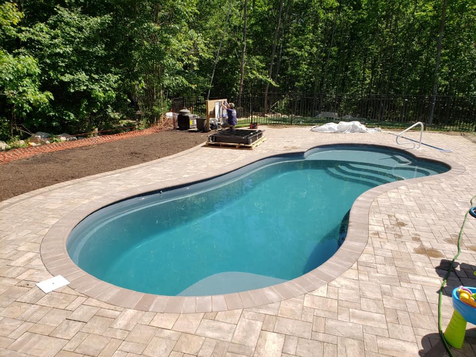 a freeform Leisure Pools fiberglass inground pool